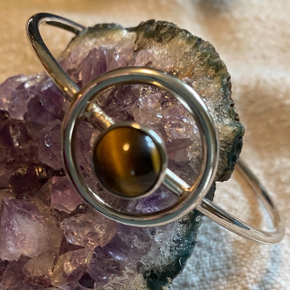 Sterling & Tiger’s Eye Vintage / Modern-Style Cuff Bracelet - Picture 5 of 6